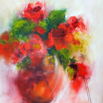 Painting titled "Eclat rouge" by Yveline Javer, Original Artwork, Oil