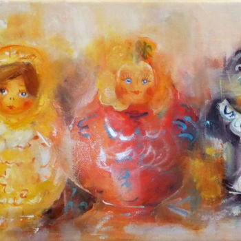 Peinture intitulée "Mes jolies poupées…" par Yveline Javer, Œuvre d'art originale, Huile