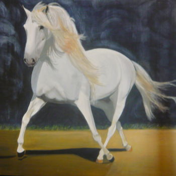 Pintura titulada "CHEVAL CAMARGUAIS" por Yveline Roux, Obra de arte original, Acrílico