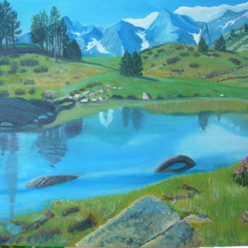 Peinture intitulée "LAC D AUMAR dans le…" par Yveline Roux, Œuvre d'art originale, Huile