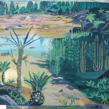 Painting titled "PAYSAGE MESOZOIQUE" by Yveline Roux, Original Artwork, Acrylic