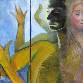 Pintura titulada "nelumbo" por Yveline Tainmont, Obra de arte original, Oleo Montado en Bastidor de camilla de madera