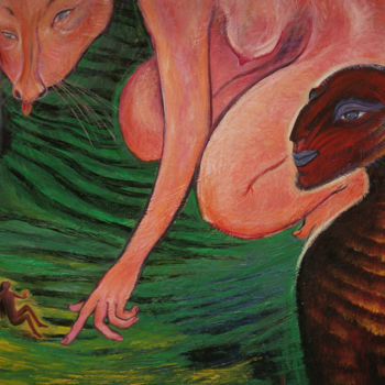 Painting titled "Quel Monstre" by Yveline Tainmont, Original Artwork, Oil Mounted on Wood Stretcher frame