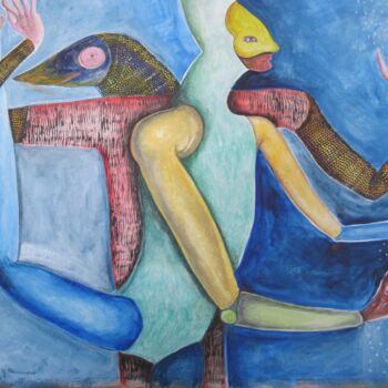 Drawing titled "les acrobates" by Yveline Tainmont, Original Artwork, Watercolor