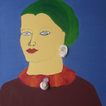 Malerei mit dem Titel "Portrait de femme a…" von Yvelise Séraphin, Original-Kunstwerk, Öl
