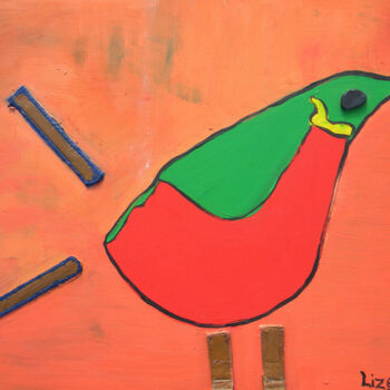 Painting titled "Oiseau Peinture et…" by Yvelise Séraphin, Original Artwork, Oil