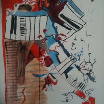 Картина под названием "PIANO" - Yvelise Holopherne, Подлинное произведение искусства, Акварель