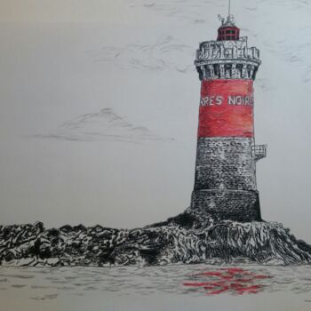 Dibujo titulada "phare des pierres n…" por Yves Briais, Obra de arte original, Grafito