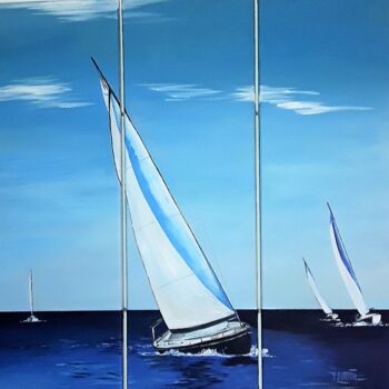 Painting titled "Course au large" by Yves Burban, Original Artwork, Acrylic Mounted on Wood Stretcher frame