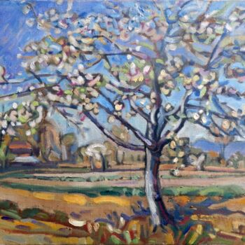 Peinture intitulée "Cerisier blanc" par Yves Calméjane, Œuvre d'art originale, Huile Monté sur Châssis en bois