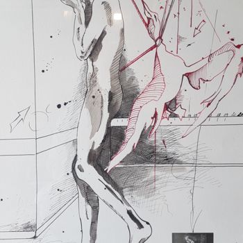Tekening getiteld "Conditions humaines…" door Yves De Smet, Origineel Kunstwerk, Inkt