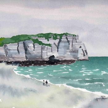 Peinture intitulée "La falaise d'Etretat" par Yves Frémin, Œuvre d'art originale