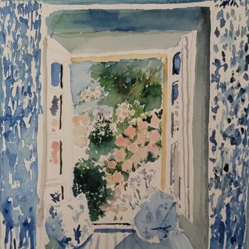 Peinture intitulée "Fenêtre ouverte sur…" par Yves Le Brun, Œuvre d'art originale, Aquarelle