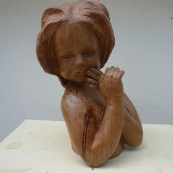 Sculpture titled "La timide blessée" by Yves Le Mauff, Original Artwork, Wood