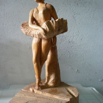 Sculptuur getiteld "Danseuse au repos" door Yves Le Mauff, Origineel Kunstwerk, Hout
