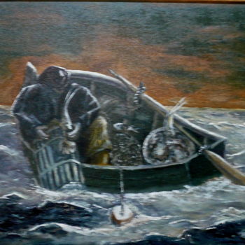 Pintura intitulada "Langouste à bord" por Yves Le Mauff, Obras de arte originais, Óleo