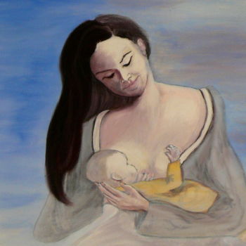 Peinture intitulée "La Tétée" par Yves Le Mauff, Œuvre d'art originale, Huile
