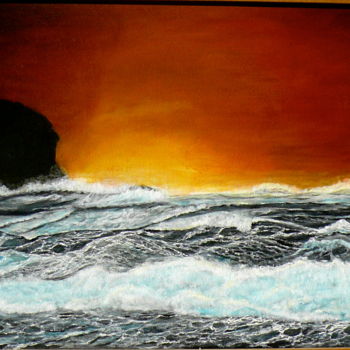Painting titled "Rivage tourmenté" by Yves Le Mauff, Original Artwork, Oil