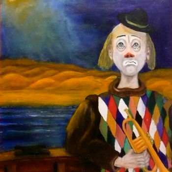 Schilderij getiteld "Le blues du clown" door Yves Le Mauff, Origineel Kunstwerk, Olie