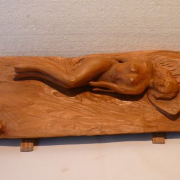 Скульптура под названием "Sur la plage, aband…" - Yves Le Mauff, Подлинное произведение искусства, Дерево