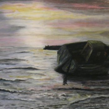 Pittura intitolato "Epave au couchant" da Yves Le Mauff, Opera d'arte originale, Olio