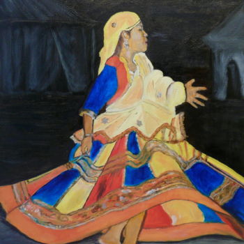 Schilderij getiteld "danseuse Birmane" door Yves Le Mauff, Origineel Kunstwerk, Olie