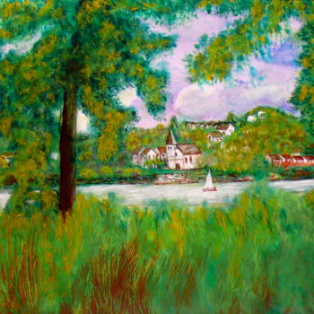 Malerei mit dem Titel "Village au bord de…" von Yves Le Mauff, Original-Kunstwerk, Öl