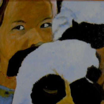 Pittura intitolato "Mes chers moutons" da Yves Le Mauff, Opera d'arte originale, Olio