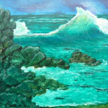 Peinture intitulée "Quand la vague fait…" par Yves Le Mauff, Œuvre d'art originale, Huile