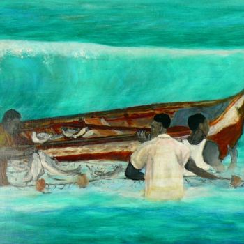 Peinture intitulée "Bonne pêche" par Yves Le Mauff, Œuvre d'art originale, Huile