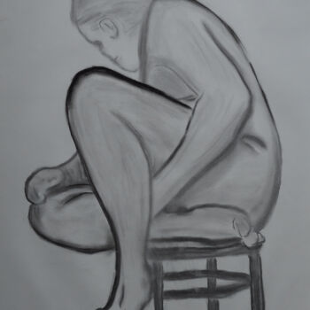 Drawing titled "Croquis 06 - Nu 18X…" by Yves Maurice, Original Artwork, Charcoal