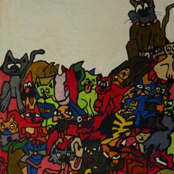 Painting titled "chat perché" by Yves Perrin, Original Artwork, Acrylic