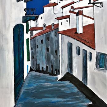 Painting titled "Ruelle Grecque" by Yves Perrotte, Original Artwork, Acrylic