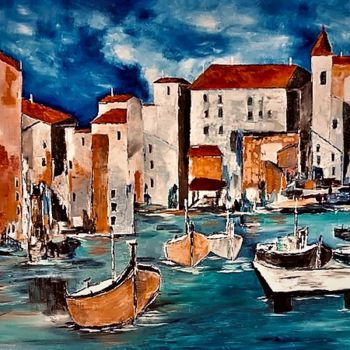 Painting titled "Port de peche Midi…" by Yves Perrotte, Original Artwork, Oil