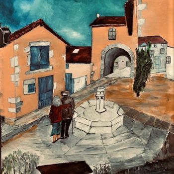 Painting titled "Village Usson du Po…" by Yves Perrotte, Original Artwork, Oil
