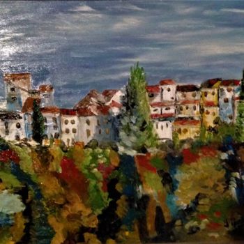 Картина под названием "Village perché" - Yves Perrotte, Подлинное произведение искусства, Масло