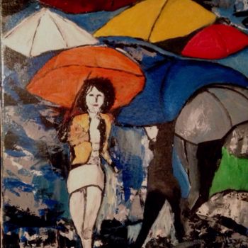 Schilderij getiteld "" Parapluie " Cherb…" door Yves Perrotte, Origineel Kunstwerk, Acryl