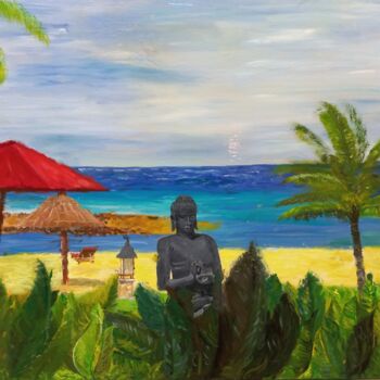 Painting titled "BALI" by Yves Weiler, Original Artwork, Oil Mounted on Wood Stretcher frame