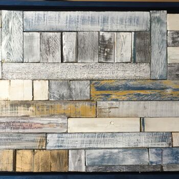 Collages titled "Color wood blue" by Lavy, Original Artwork, Collages Mounted on Wood Panel