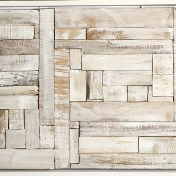 Κολάζ με τίτλο "Color wood white" από Lavy, Αυθεντικά έργα τέχνης, Κολάζ Τοποθετήθηκε στο Ξύλινο φορείο σκελετό