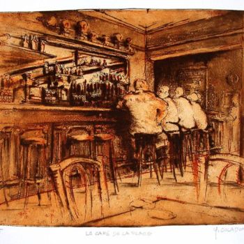"café de la place" başlıklı Baskıresim Yves Coladon tarafından, Orijinal sanat