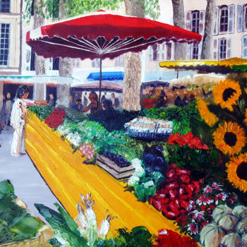 Schilderij getiteld "Marché en Provence" door Yves Conte, Origineel Kunstwerk, Olie
