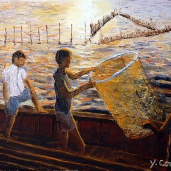 Pintura intitulada "Les pêcheurs" por Yves Conte, Obras de arte originais