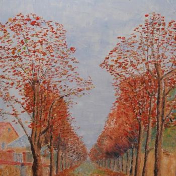 Peinture intitulée "allée en automne à…" par Yves De La Malene, Œuvre d'art originale