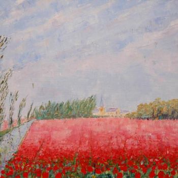 Peinture intitulée "tulipes en Hollande" par Yves De La Malene, Œuvre d'art originale