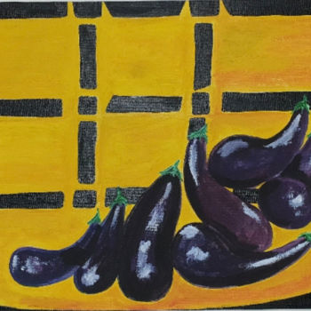 Peinture intitulée "Aubergines en scène" par Yves Koehl, Œuvre d'art originale, Acrylique