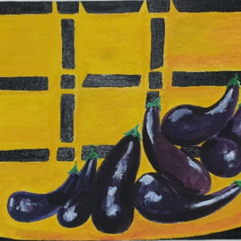 Painting titled "Aubergines en scène" by Yves Koehl, Original Artwork, Acrylic