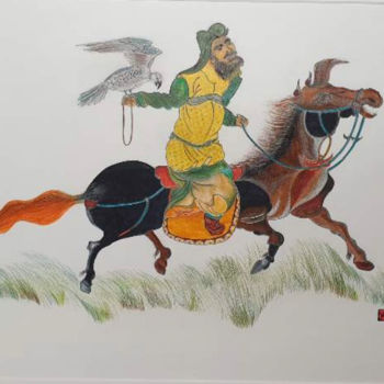 Dibujo titulada "Genhis Khan" por Yves Koehl, Obra de arte original, Lápiz
