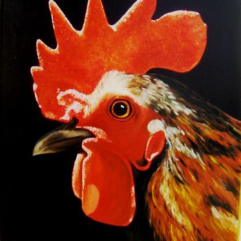 Peinture intitulée ""Coq de nos campagn…" par Yves Lafond, Œuvre d'art originale, Huile