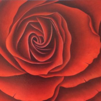 Painting titled "Rose rouge" by Yves Marie Teiller, Original Artwork, Oil